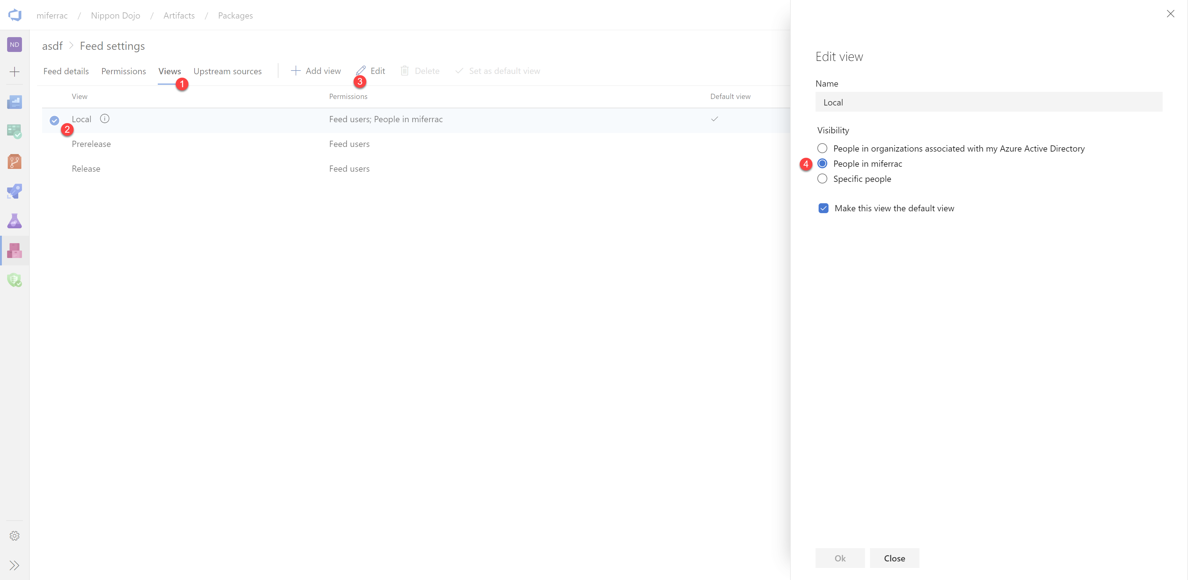 Steps to share the Local view of an Azure Artifact Feed.